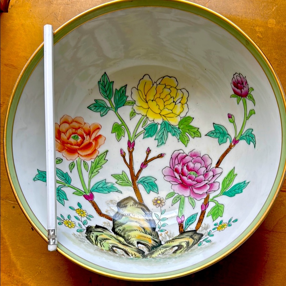 Andrea By Sadek Floral Ceramic Bowl with Gold Rim